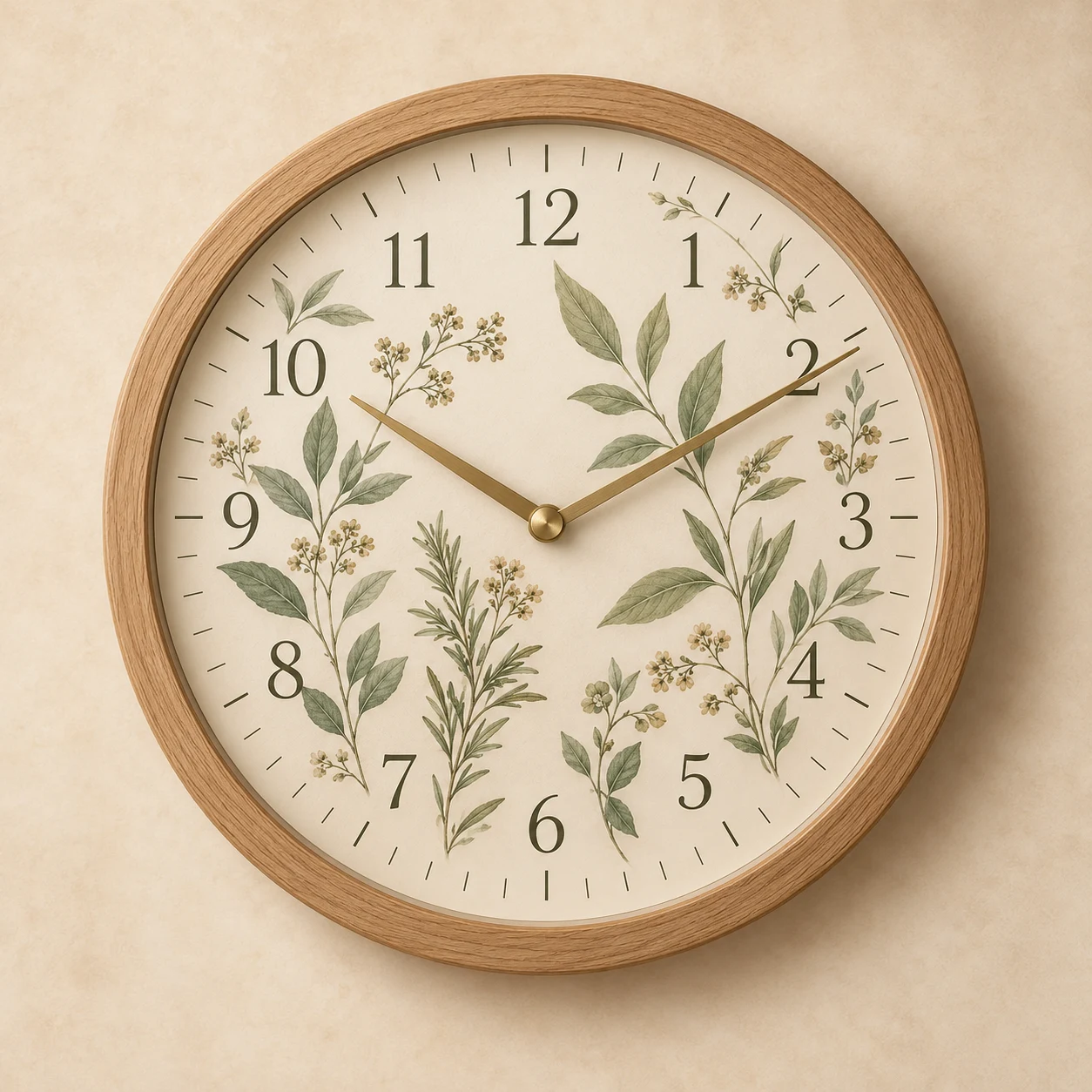 Botanical Study Clock — Natural / Sage